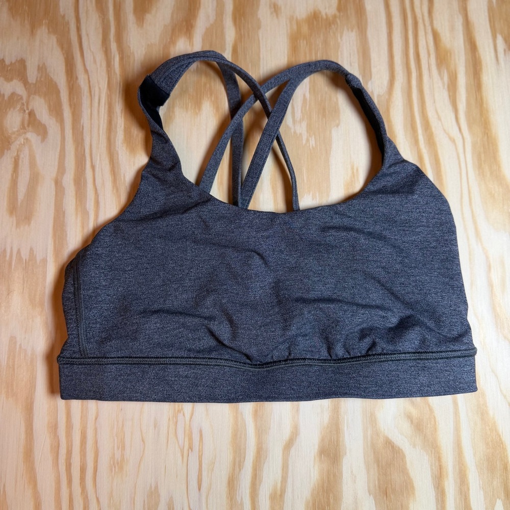 Lululemon Energy Bra Heathered Charcoal Grey Strappy Back Sports Bra Size 6